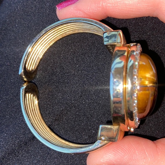 VINTAGE GENEVA Tigers Eye Gemstone bangle Bracelet Cuff watch Quartz Custom - Picture 7 of 16